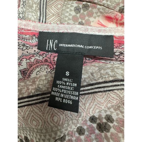 I.N.C. Womens Pink Floral Mesh Cover up Top V-Neck Handkerchief Hem Size Small - Picture 6 of 8